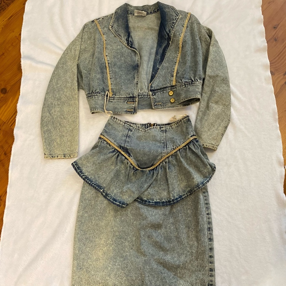 Vintage 90s Jean Jacket and Skirt Acid Wash